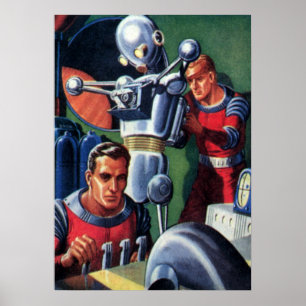 Poster Astronautas da ficção científica do vintage que