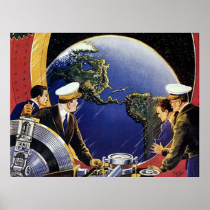 Pôster Astronautas de ficção científica em vintage orb
