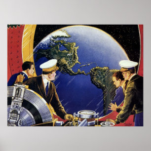 Pôster Astronautas de Ficção Científica Vintage Orbitando