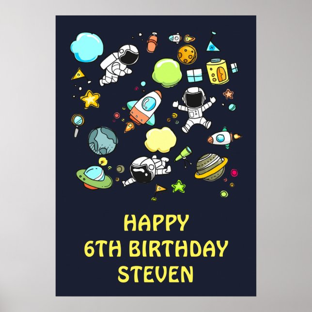 Poster Astronautas do Espaço Exterior e Foguetes Padrão A (Frente)