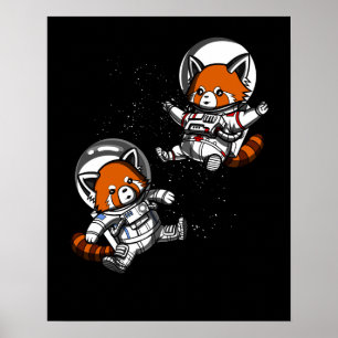 Poster Astronautas do Urso Vermelho Espacial Galáxias
