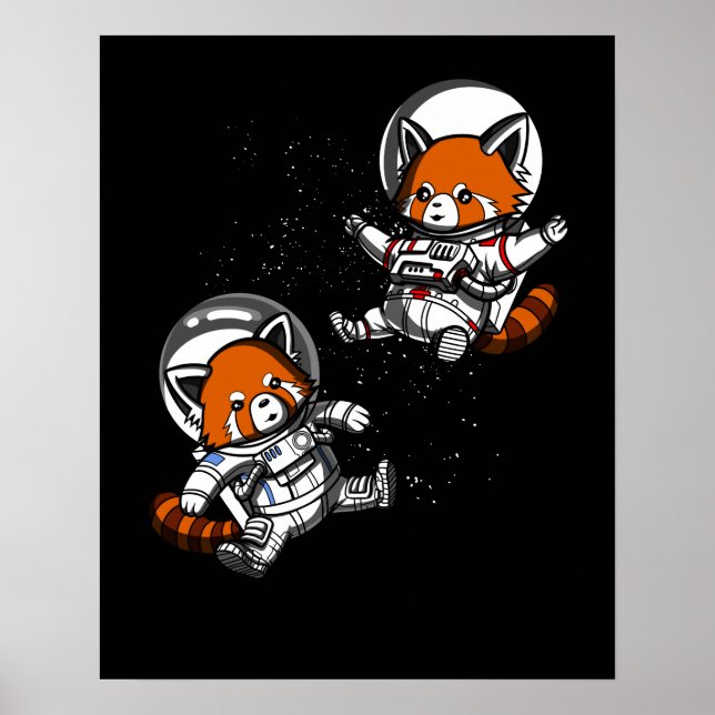 Poster Astronautas do Urso Vermelho Espacial Galáxias (Frente)