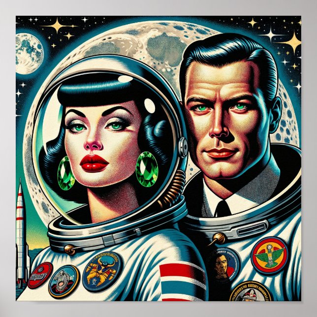 Poster Astronautas Espaciais Retrô (Frente)