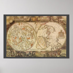 Poster Astronomia Antiga, Mapa Celeste Planisférico