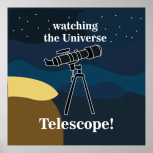 Poster Astronomia com Telescópio Noite Céu Observador de