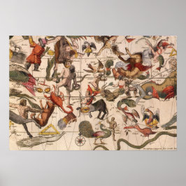 Pôster Astronomia de Vintage, mapa estelar de Johannes va