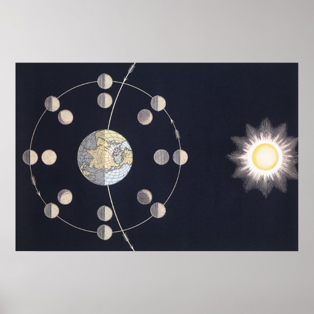 Poster Astronomia venenosa, fases da lua com a Terra (Frente)