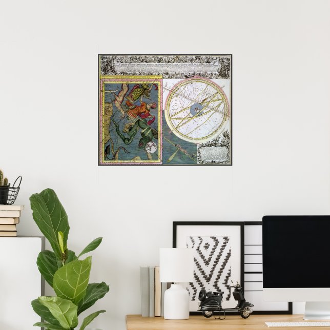 Pôster Astronomia Vintage Celestial por Matthaeus Seutter (Escritório em casa)