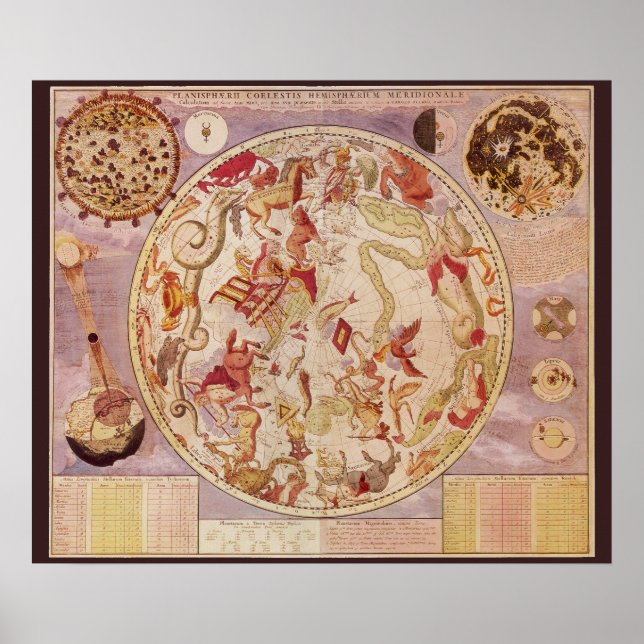 Pôster Astronomia Vintage, Mapa Celeste por Carel Allard (Frente)