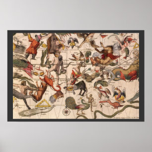 Pôster Astronomia Vintage, Mapa Estelar por Johannes van