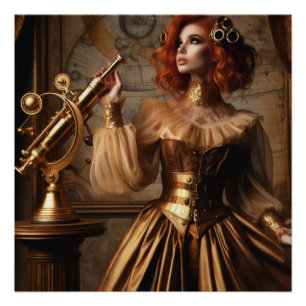 Pôster Astrônomo Dourado Vitoriano Steampunk