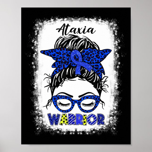 Poster Ataxia Warrior Messy Bun Blue Ribbon Mulheres Atax (Frente)