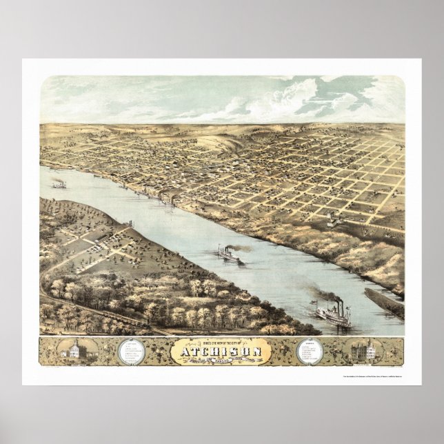 Poster Atchison, KS Panorâmica - 1869 (Frente)