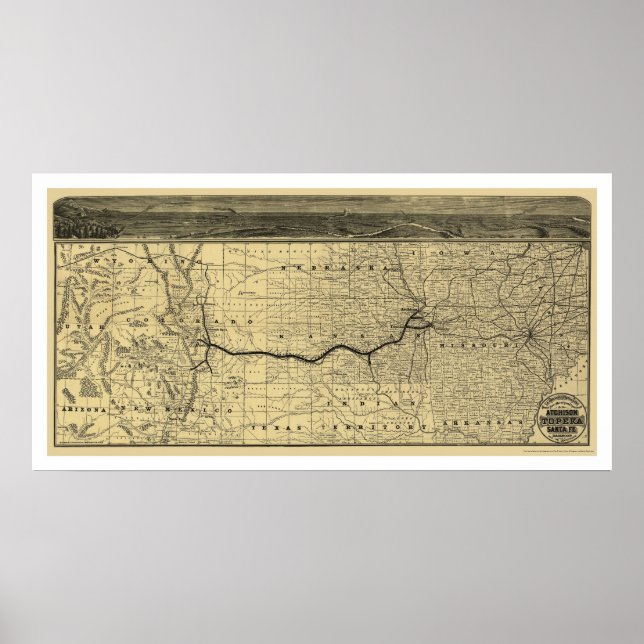 Pôster Atchison Topeka Papais noeis Fé Railroad Map 1880 (Frente)