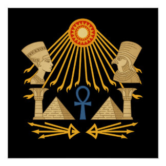 Pôster Aten Sun Disc – Ankh, Horus & Nefertiti
