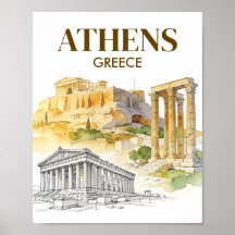 Atenas Grécia Acrópole Aquarela Esboço Viagem