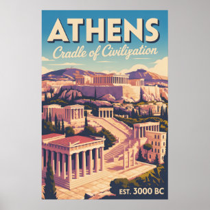 Poster Atenas Grécia Céu Retro Paisagem Urbana Viagem
