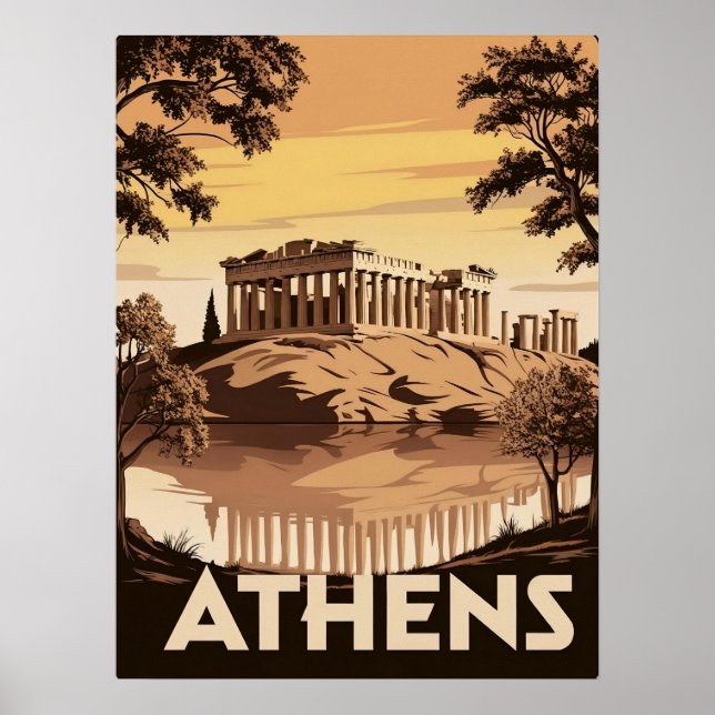 Poster Atenas Inspirada Vintage - Partenon Icônico (Frente)