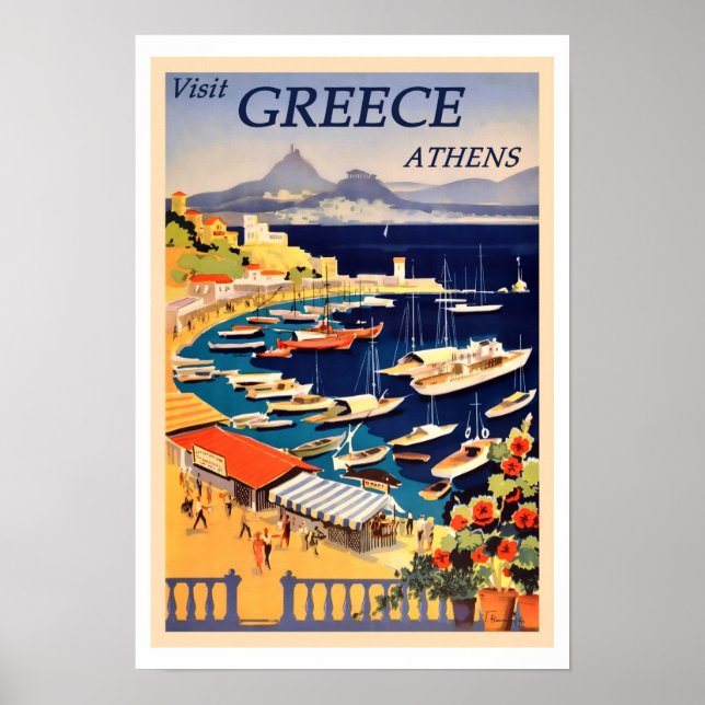 Poster Atenas, Viagens vintage Grécia (Frente)