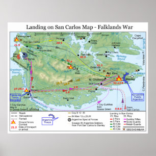 Poster Aterrissagem na Guerra Falkland no Mapa de San Car