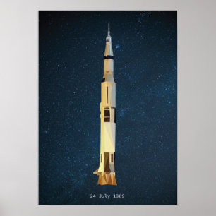 Poster Aterrissagem na Lua Apollo 11 no Espaço Foguete