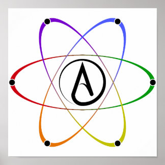 Poster Atheist Atom Symbol Rainbow Black