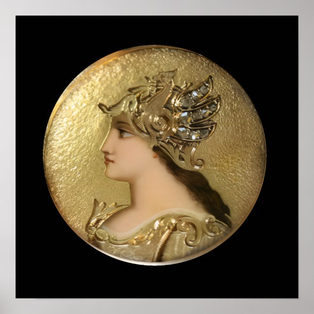 POSTER ATHENA PORTRAIT COM HELMET DE OURO E GRIFFINS (Frente)
