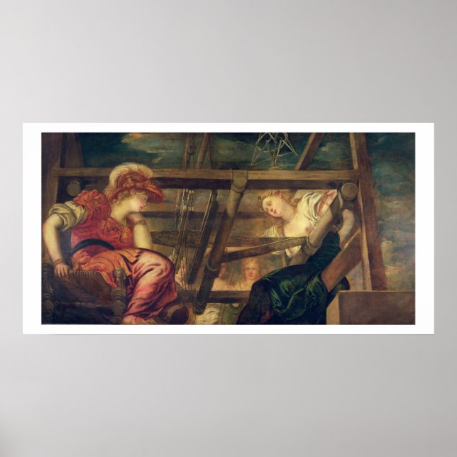 Poster Athene e Arachne, c.1475-85 (óleo na canvas) (Frente)