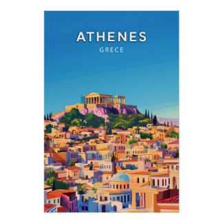Pôster Athenes, Grece, Poster style rétro-chic