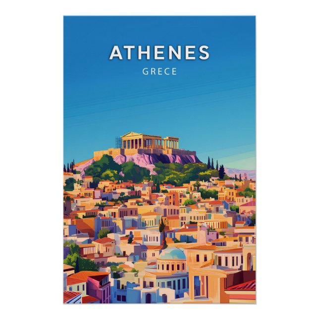 Pôster Athenes, Grece, Poster style rétro-chic (Frente)