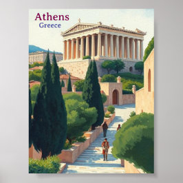 Poster Athens Greece Gouache Paint Illustration Travel