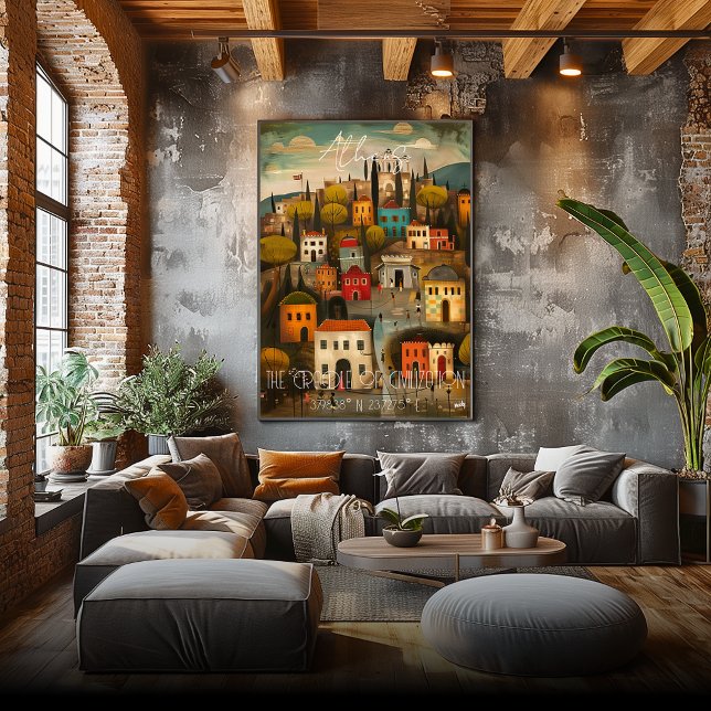 Pôster Athens: The Cradle of Civilization - Whimsical Art (Criador carregado)