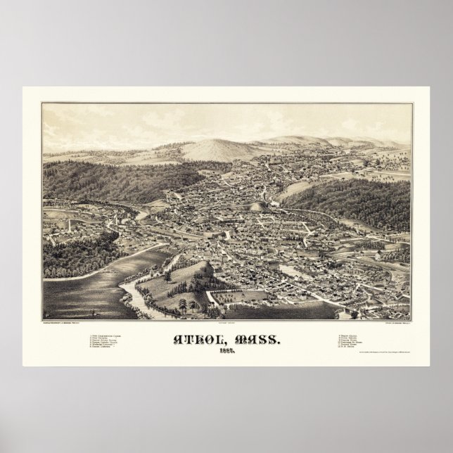 Poster Athol, Mapa Panorâmico MÃE - 1887 (Frente)