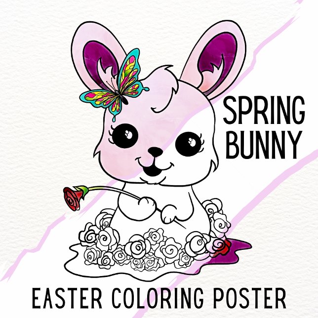 Poster Atividade de Coloração de Páscoas de Primavera (Cute Spring Bunny Easter Coloring Poster)