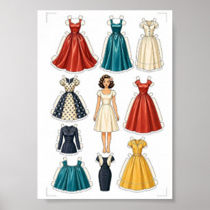 Poster Atividade de Recorte de Bonecas de Papel Vintage p