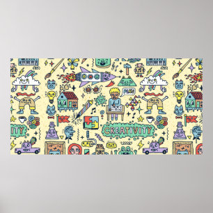 Poster Atividades De Criatividade Engraçado Conjunto De 