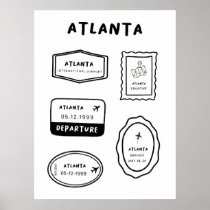 Poster Atlanta - Coleção de Carimbo de Viagem Minimalis