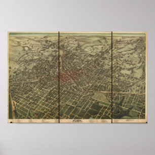 Poster Atlanta Geórgia 1892 mapas panorâmicos