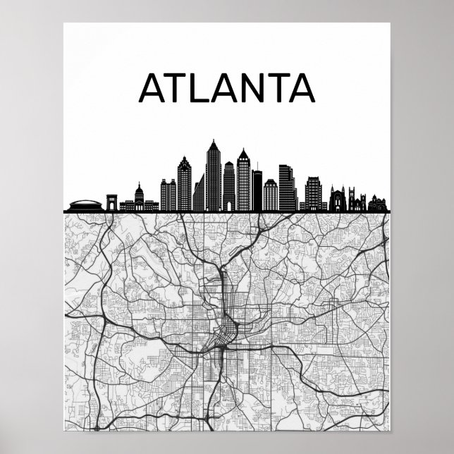 Poster Atlanta Georgia City Skyline Com Mapa (Frente)