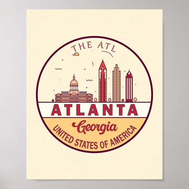 Poster Atlanta Georgia City Skyline Emblem (Frente)