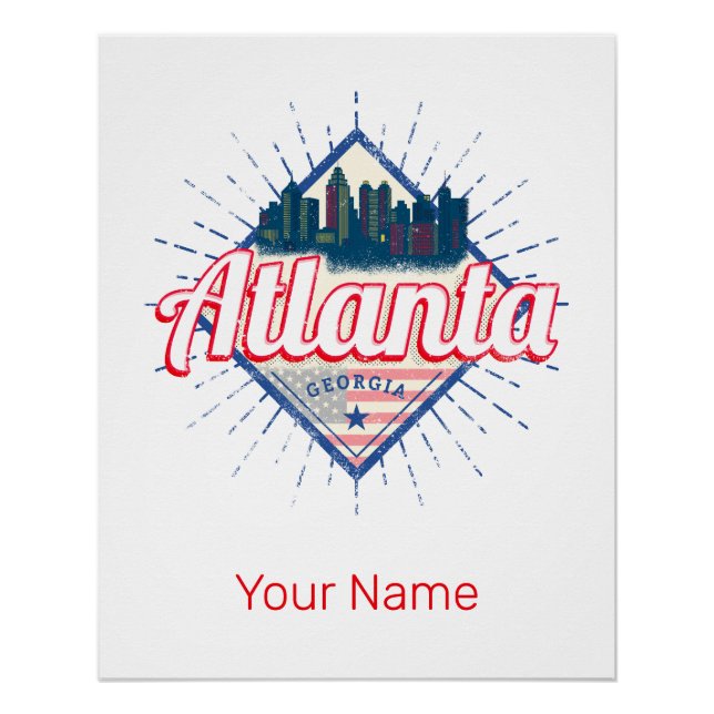 Pôster Atlanta Georgia Estados Unidos Retro Skyline (Frente)