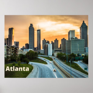 Poster Atlanta, Georgia Sunset City Centro View