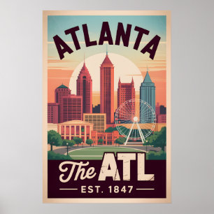 Poster Atlanta Vintage Geórgia O ATL Viagem Retro