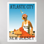 Pôster Atlantic City New Jersey<br><div class="desc">Um poster retrô que nunca foi até agora. Uma recriação de um velho poster que deveria ter sido. Atlantic City na praia em estilo retrô da era da arte deco. Cor brilhante com uma mulher na praia sob um céu azul.</div>