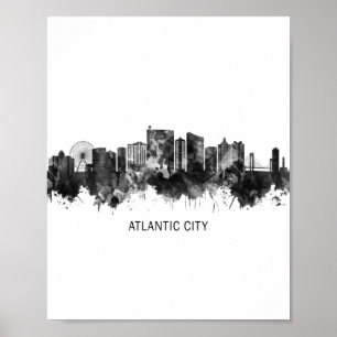 Poster Atlantic City New Jersey Skyline BW