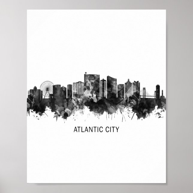 Poster Atlantic City New Jersey Skyline BW (Frente)