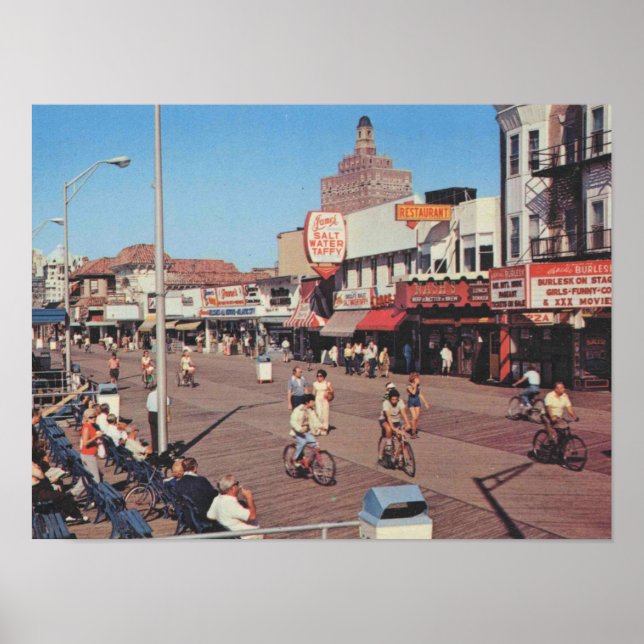 Poster Atlantic City NJ, Bicicleta no Caminho de Barco (Frente)