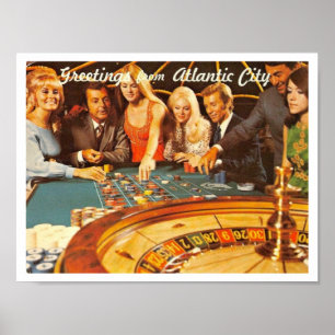 Poster Atlantic City NJ, Jogo, Roulette, Retro Postc