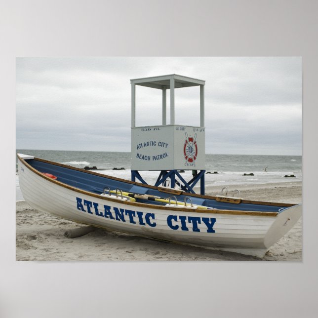 Pôster Atlantic City, NJ Lifeguard Boat (Frente)