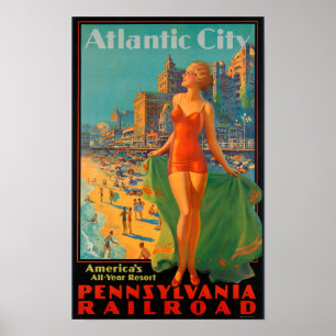 Poster Atlantic City Vintage Pensilvânia Viagem